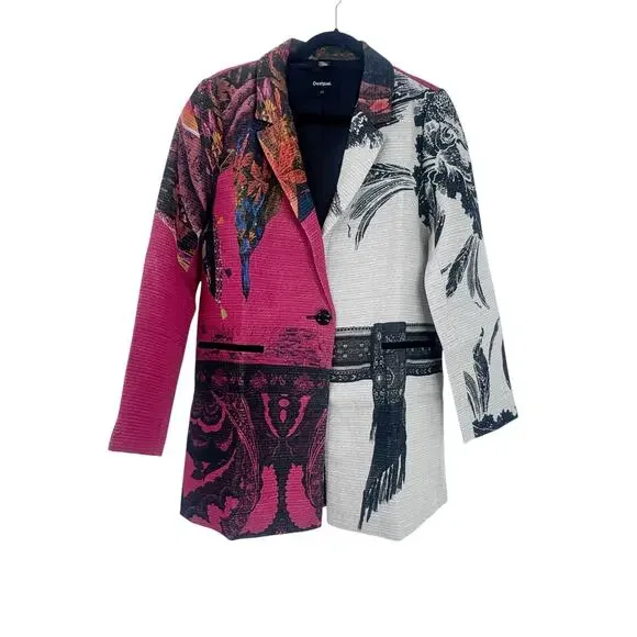 Desigual Women's One Button Blazer Jacket Multicolor Size 42 US 8 NWT